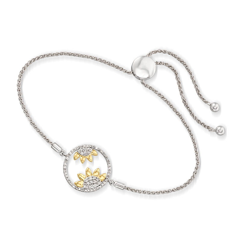 .38 ct. t.w. Diamond Sunflower Bolo Bracelet in Sterling Silver with 14kt Yellow Gold image number 2