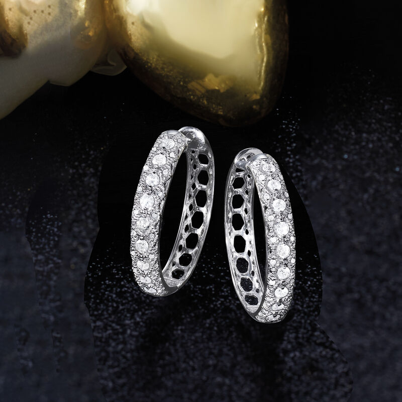 1.00 ct. t.w. Diamond Hoop Earrings in Sterling Silver image number 2