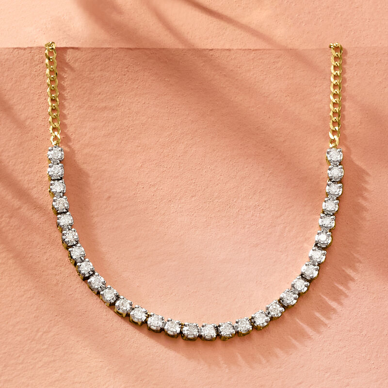 1.00 ct. t.w. Diamond Tennis-Style Necklace in 14kt Yellow Gold. 16" image number 3