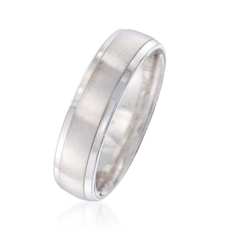 Men's 6.5mm 14kt White Gold Brushed and Polished Wedding Ring image number 1