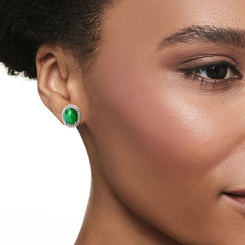 5.50 ct. t.w. Emerald and .30 ct. t.w. White Topaz Earrings in Sterling Silver image number 1