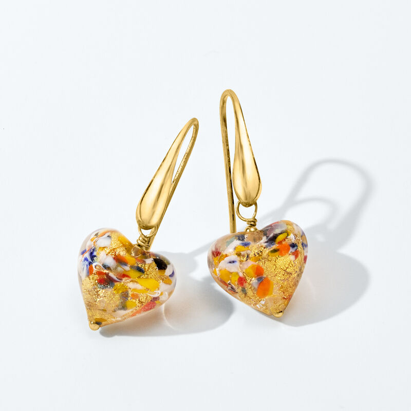 Italian Multicolored Murano Glass Heart Drop Earrings in 18kt Gold Over Sterling image number 5