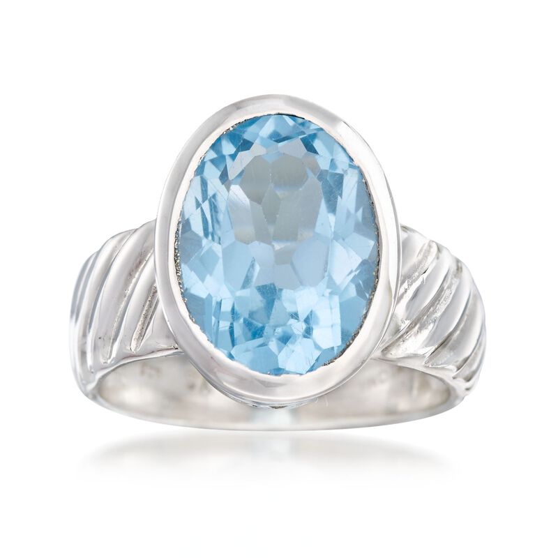 6.75 Carat Bezel-Set Blue Topaz Ring in Sterling Silver image number 0