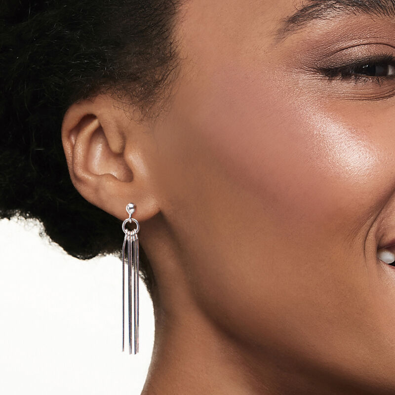 Italian Sterling Silver Snake-Chain Fringe Drop Earrings image number 1