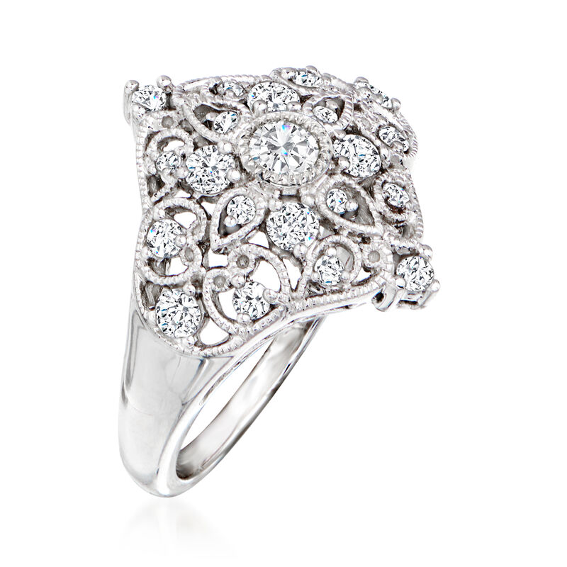 .80 ct. t.w. Diamond Openwork Floral Ring in 14kt White Gold image number 2
