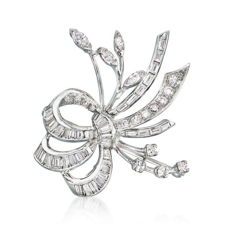 C. 1970 Vintage 2.95 ct. t.w. Diamond Bow Pin in 14kt White Gold image number 0
