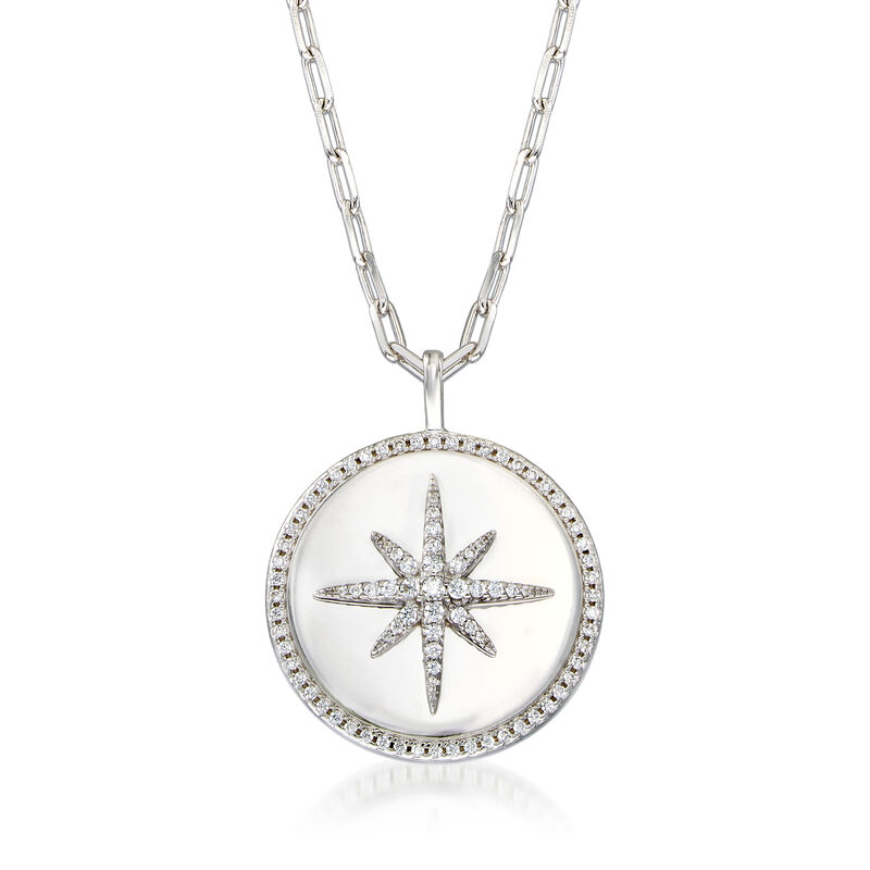Charles Garnier "Starburst" .54 ct. t.w. CZ Circle Pendant Necklace in Sterling Silver. 17" image number 1