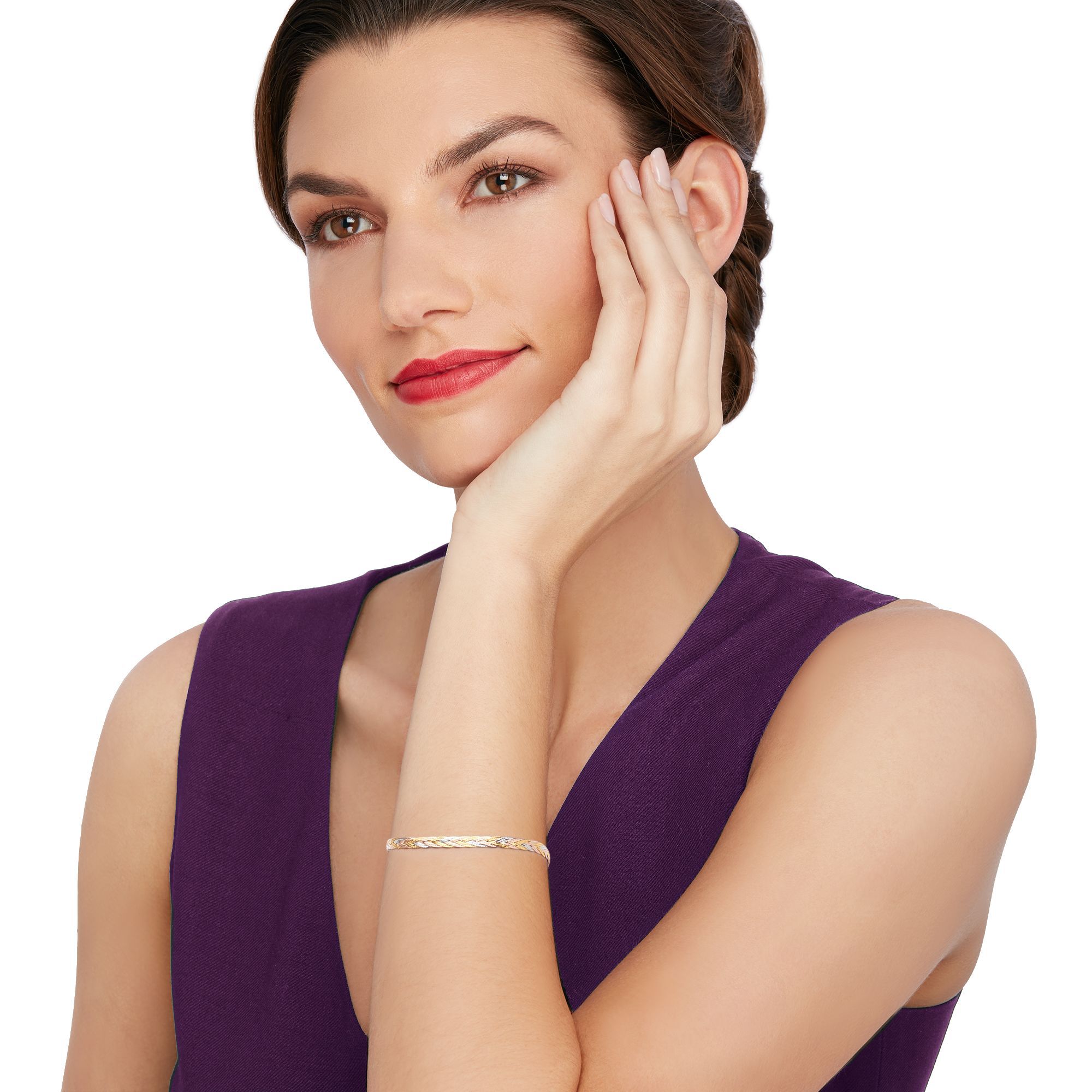Italian 14kt Tri-Colored Gold Braided Herringbone Bracelet