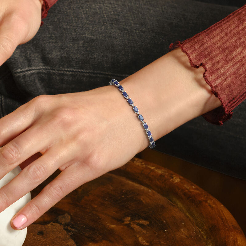 8.40 ct. t.w. Sapphire Bracelet with Diamonds in Sterling Silver image number 1