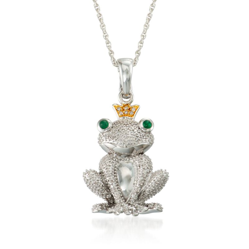.20 ct. t.w. Diamond and Emerald Frog Prince Pendant Necklace in Two-Tone image number 0