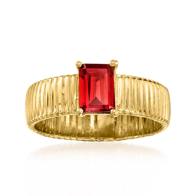 1.00 Carat Garnet Ribbed Ring in 18kt Gold Over Sterling image number 0