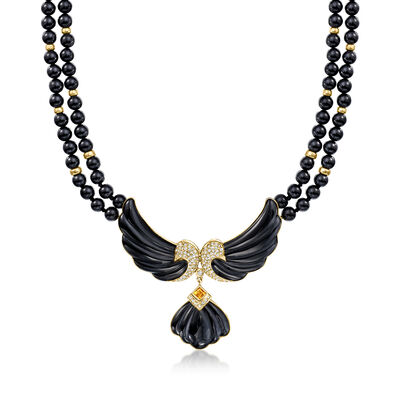 C. 1980 Vintage Onyx, 1.00 ct. t.w. Diamond and .30 Carat Citrine Pin/Necklace in 14kt Yellow Gold