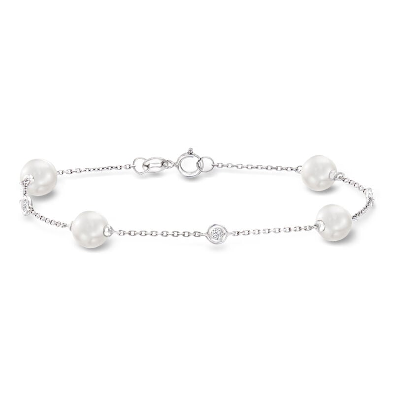 6-6.5mm Cultured Pearl Bracelet with Diamonds in 14kt White Gold image number 0