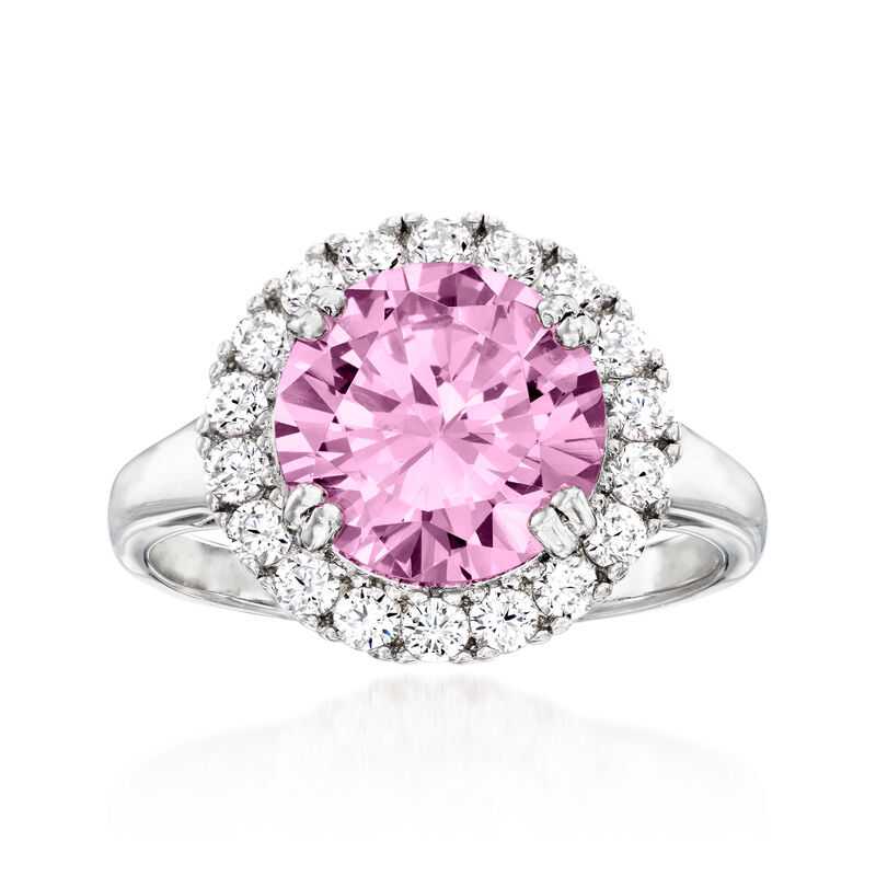 3.50 Carat Simulated Pink Sapphire and .50 ct. t.w. CZ Ring in Sterling Silver image number 0