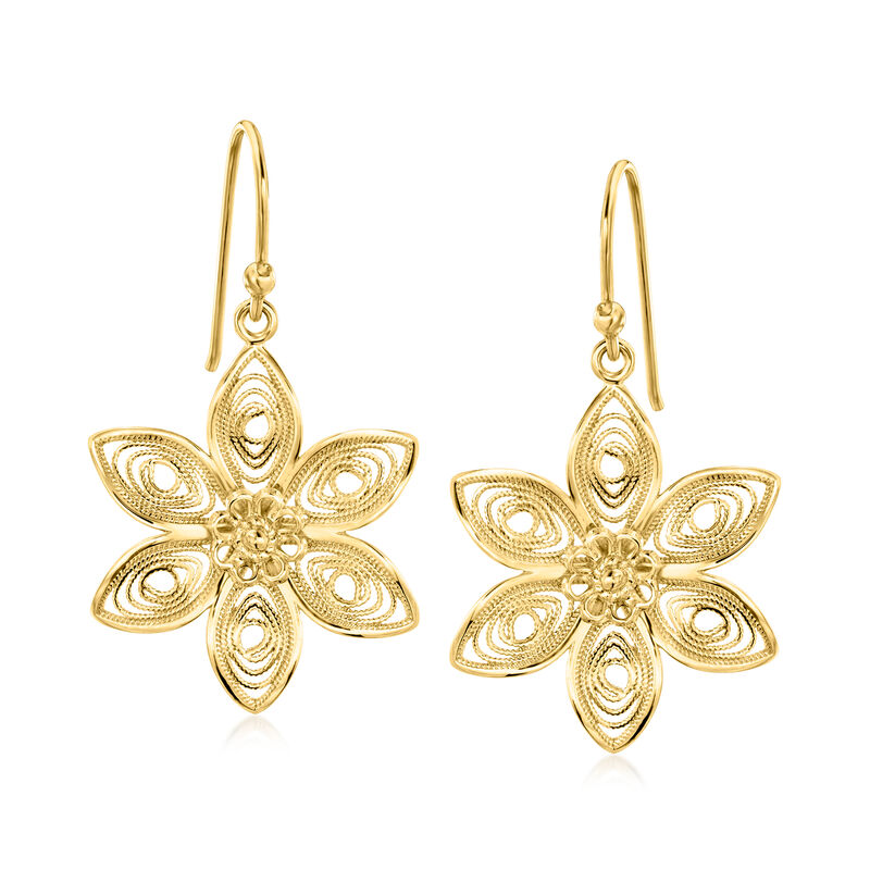 18kt Gold Over Sterling Floral Filigree Drop Earrings image number 0