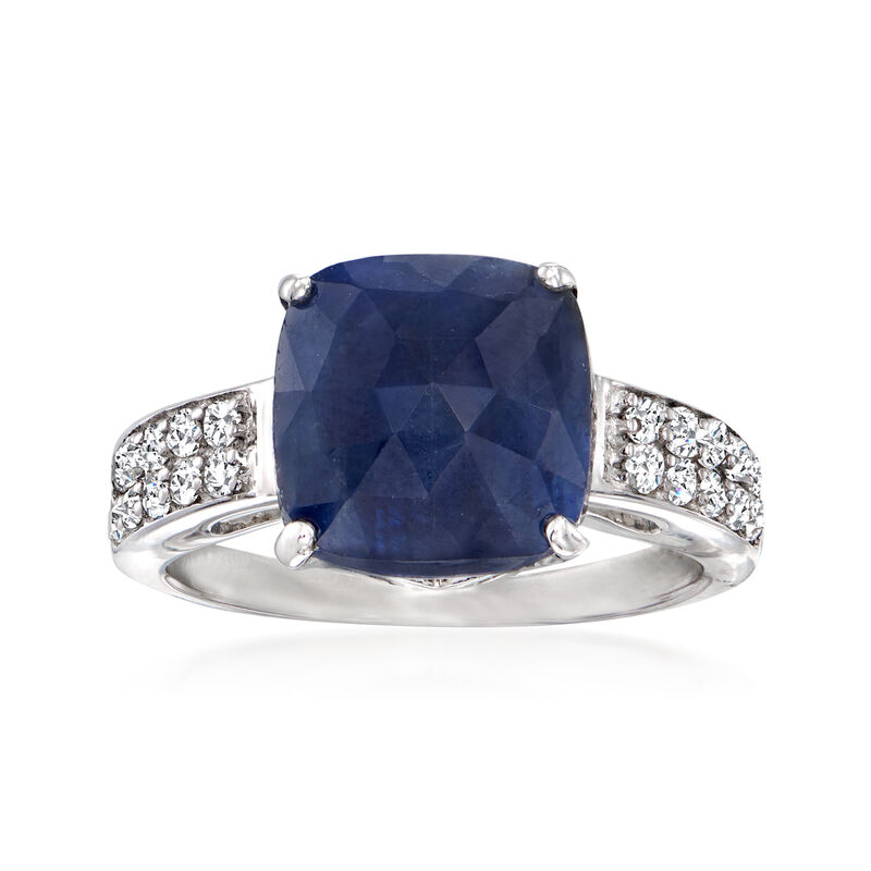 5.25 Carat Sapphire and .30 ct. t.w. White Topaz Ring in Sterling Silver image number 0