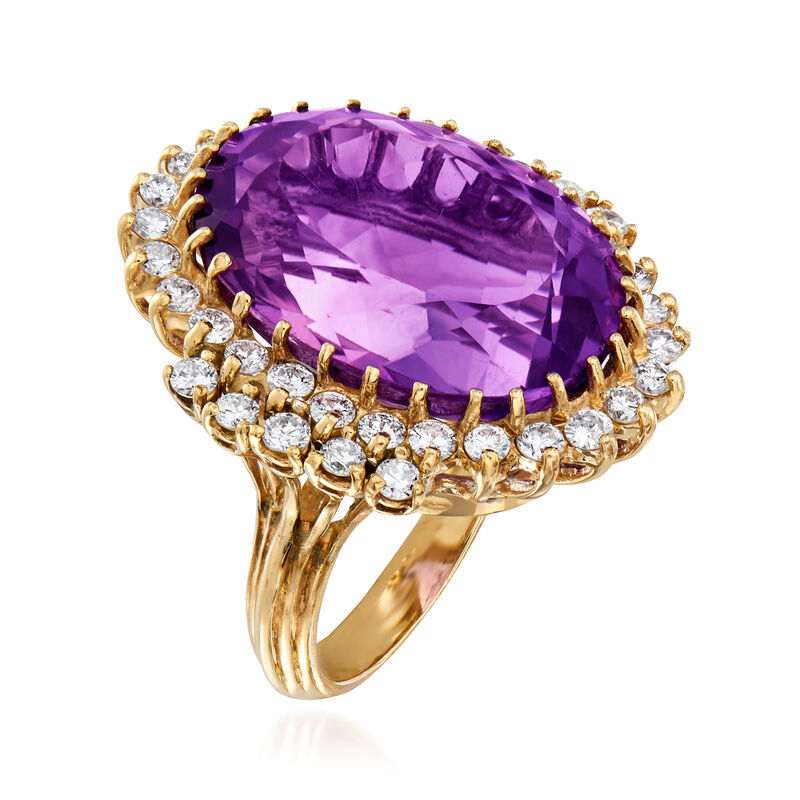 C. 1970 Vintage 24.40 Carat Amethyst and 1.55 ct. t.w. Diamond Ring in 14kt Yellow Gold. Size 5.5 image number 2