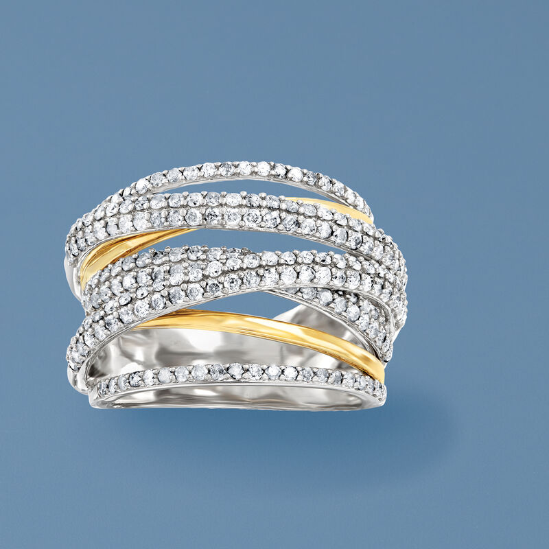 1.50 ct. t.w. Diamond Highway Ring in Sterling Silver and 14kt Yellow Gold image number 3