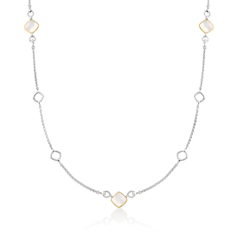 Judith Ripka &quot;Eternity&quot; Mother-of-Pearl Station Necklace in Sterling Silver with 18kt Yellow Gold. 36&quot; image number 1