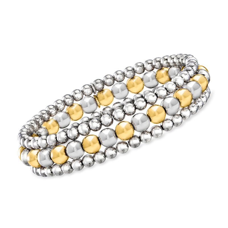 Italian Two-Tone Sterling Silver Jewelry Set: Three 4-6mm Bead Stretch Bracelets image number 0