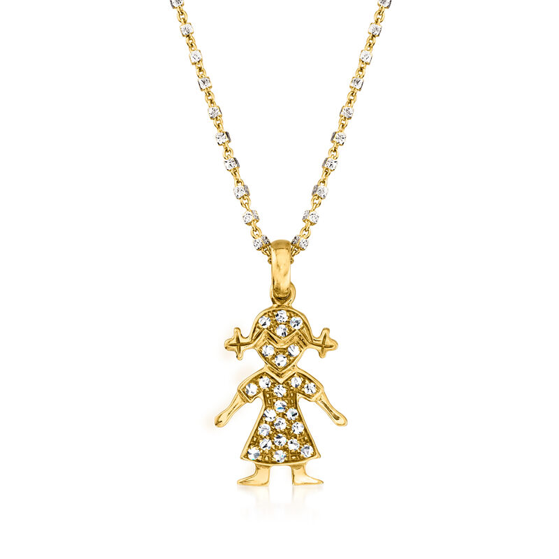 C. 1990 Vintage Lenti Villasco .17 ct. t.w. Diamond Girl Pendant Necklace in 18kt Two-Tone Gold. 16&quot; image number 0