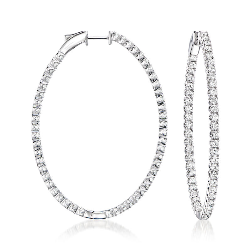 5.00 ct. t.w. Lab-Grown Diamond Oval-Shaped Inside-Outside Hoop Earrings in 14kt White Gold. 2 1/8&quot; image number 0