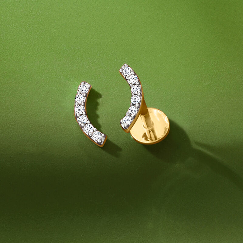 Diamond Curved Bar Flat-Back Stud Earrings in 14kt Yellow Gold image number 4