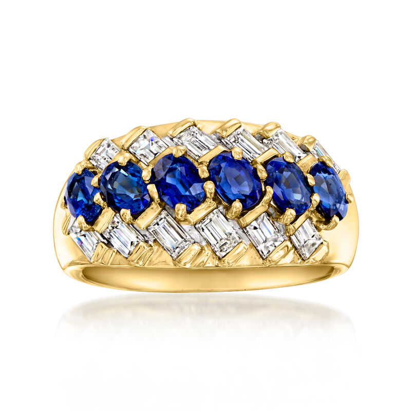 C. 1980 Vintage 1.83 ct. t.w. Sapphire and .98 ct. t.w. Diamond Ring in 18kt Yellow Gold. Size 6 image number 0