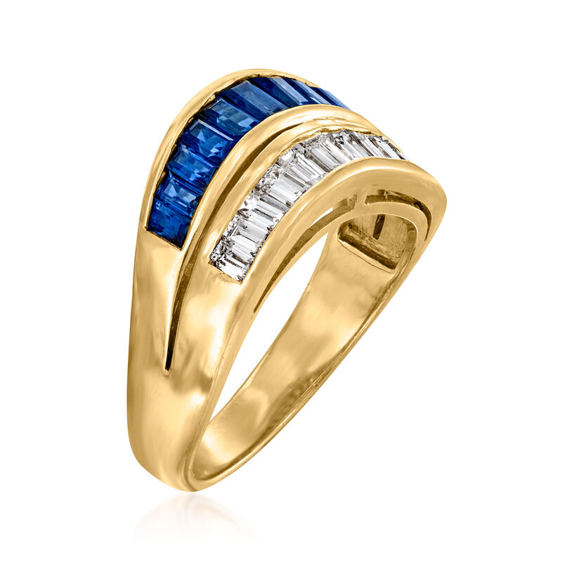 C. 1980 Vintage .96 ct. t.w. Sapphire and .56 ct. t.w. Diamond Wave Ring in 18kt Yellow Gold image number 2