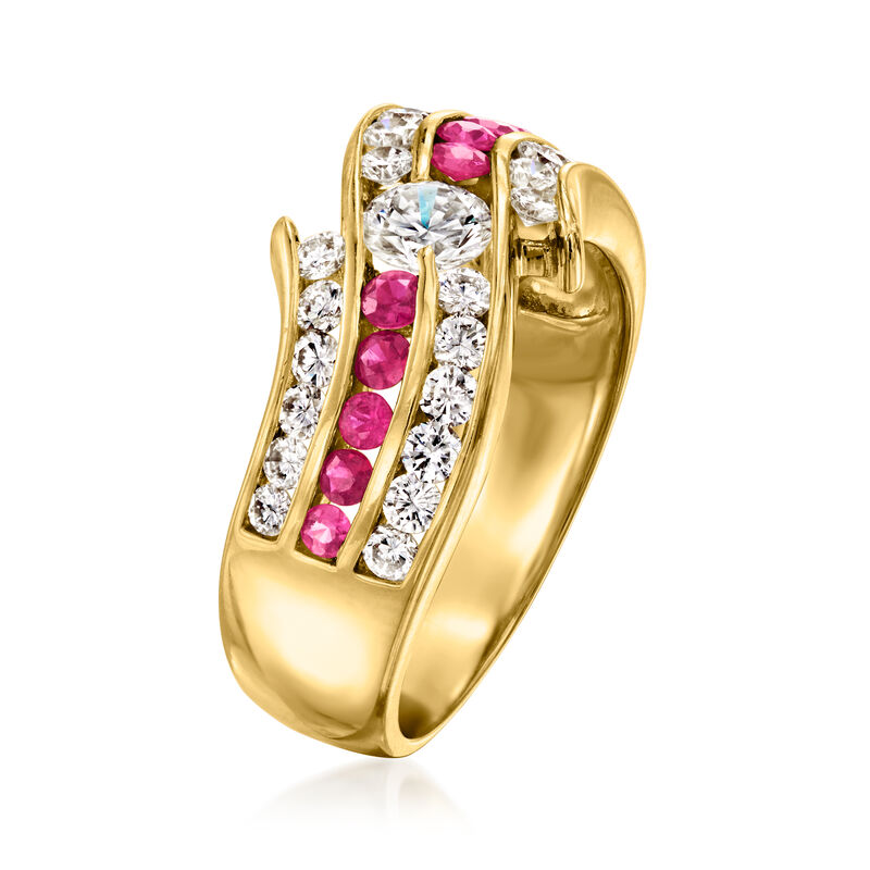 C. 1990 Vintage .82 ct. t.w. Diamond and .35 ct. t.w. Ruby Wave Ring in 18kt Yellow Gold. Size 6 image number 2