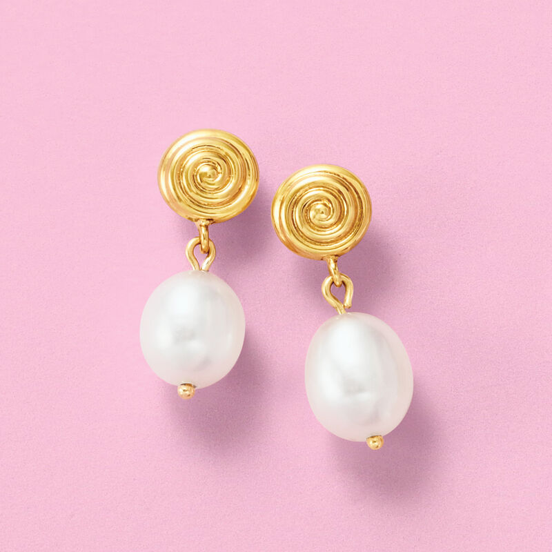 10x8mm Cultured Pearl Swirl Drop Earrings in 14kt Yellow Gold image number 2