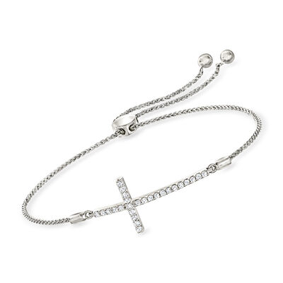 .33 ct. t.w. Diamond Cross Bolo Bracelet in Sterling Silver
