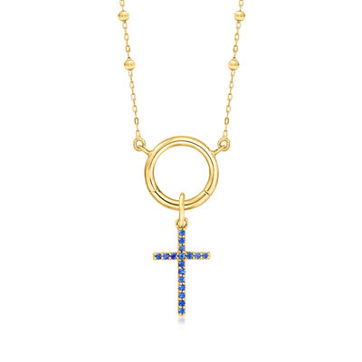 .10 ct. t.w. Sapphire Cross Charm in 14kt Yellow Gold