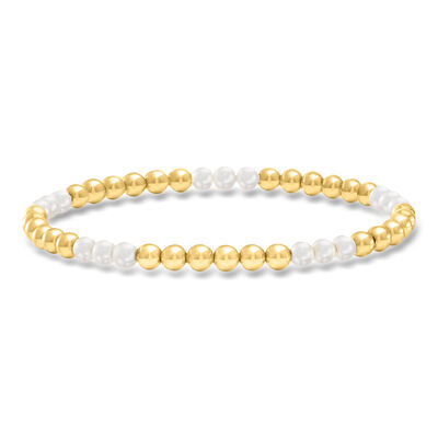 4-4.5mm Cultured Pearl Trio and 18kt Gold Vermeil Bead Stretch Bracelet