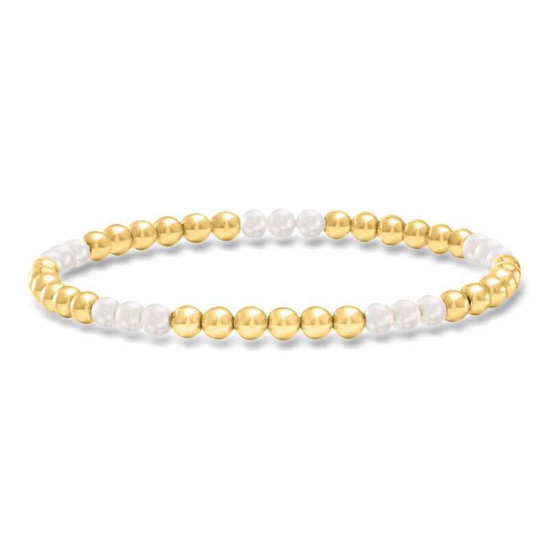 4-4.5mm Cultured Pearl Trio and 18kt Gold Vermeil Bead Stretch Bracelet image number 0
