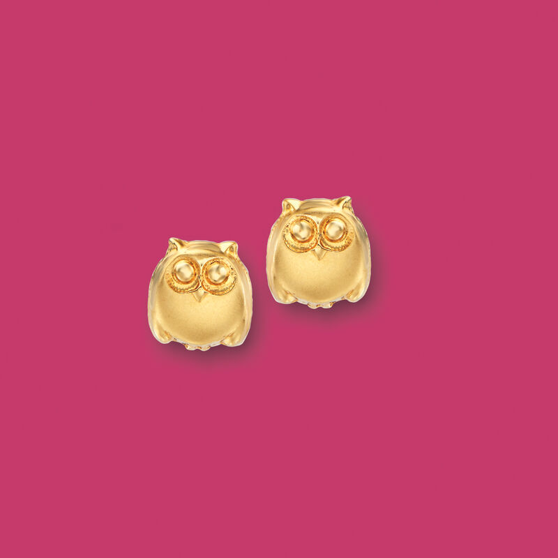 Child's 14kt Yellow Gold Owl Stud Earrings image number 1