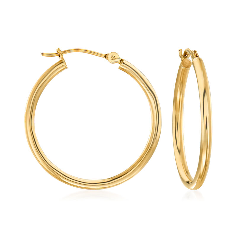 5.00 ct. t.w. Ruby Cluster Hoop Earrings in 14kt Yellow Gold. 1 1/8&quot; image number 2