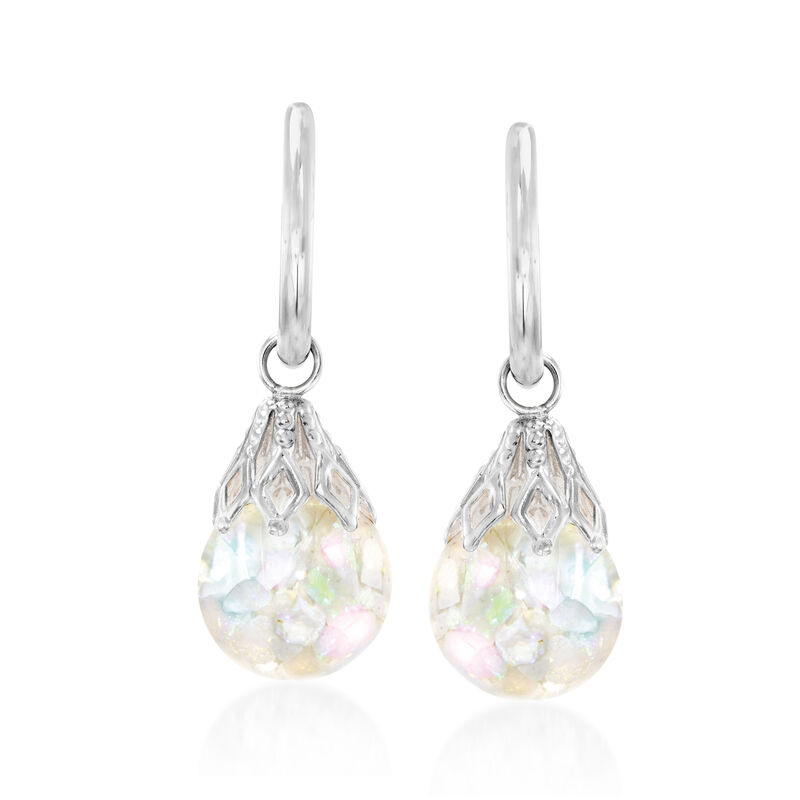 Floating Opal Removable Hoop Drop Earrings in 14kt White Gold  image number 0