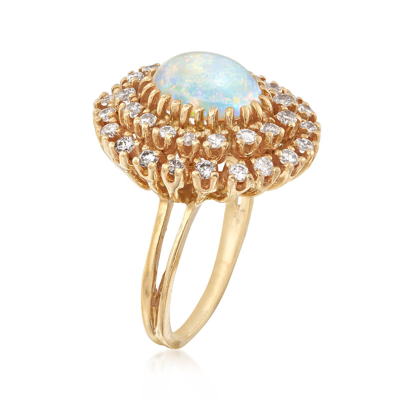 C. 1970 Vintage Opal and 1.15 ct. t.w. Diamond Ring in 14kt Yellow Gold image number 2