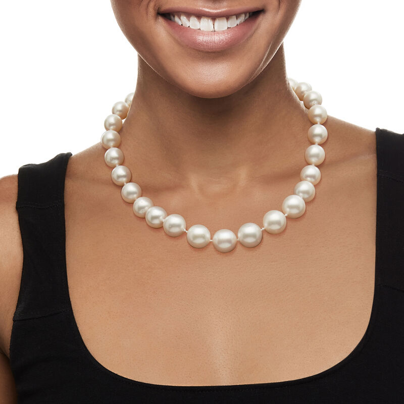 12-15mm Cultured South Sea Pearl Necklace with 14kt Yellow Gold image number 1