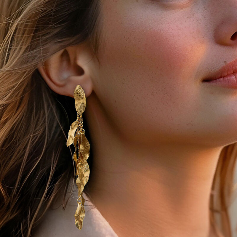 Italian 18kt Gold Over Sterling Leaf Drop Earrings  image number 1
