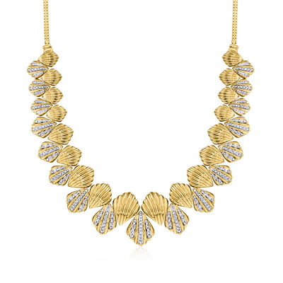 1.50 ct. t.w. Diamond Scalloped Necklace in 18kt Gold Over Sterling