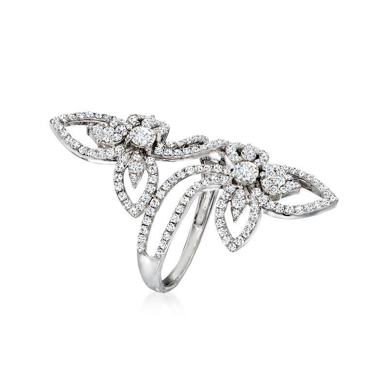 1.50 ct. t.w. Diamond Floral Cluster Bypass Ring in 14kt White Gold image number 2
