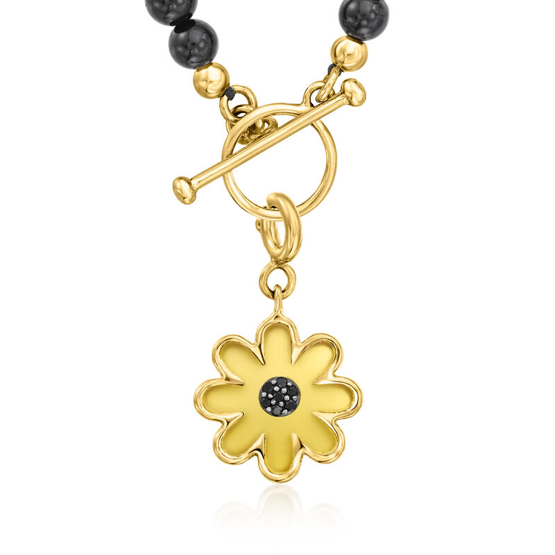 Yellow Chalcedony and Black Spinel Flower Charm in 18kt Gold Over Sterling  image number 3