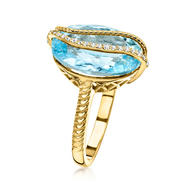 11.00 Carat Sky Blue Topaz Ring with .10 ct. t.w. Diamonds in 18kt Gold Over Sterling image number 2