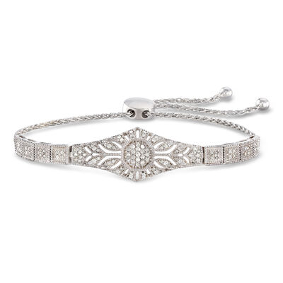.50 ct. t.w. Diamond Floral Openwork Bolo Bracelet in Sterling Silver
