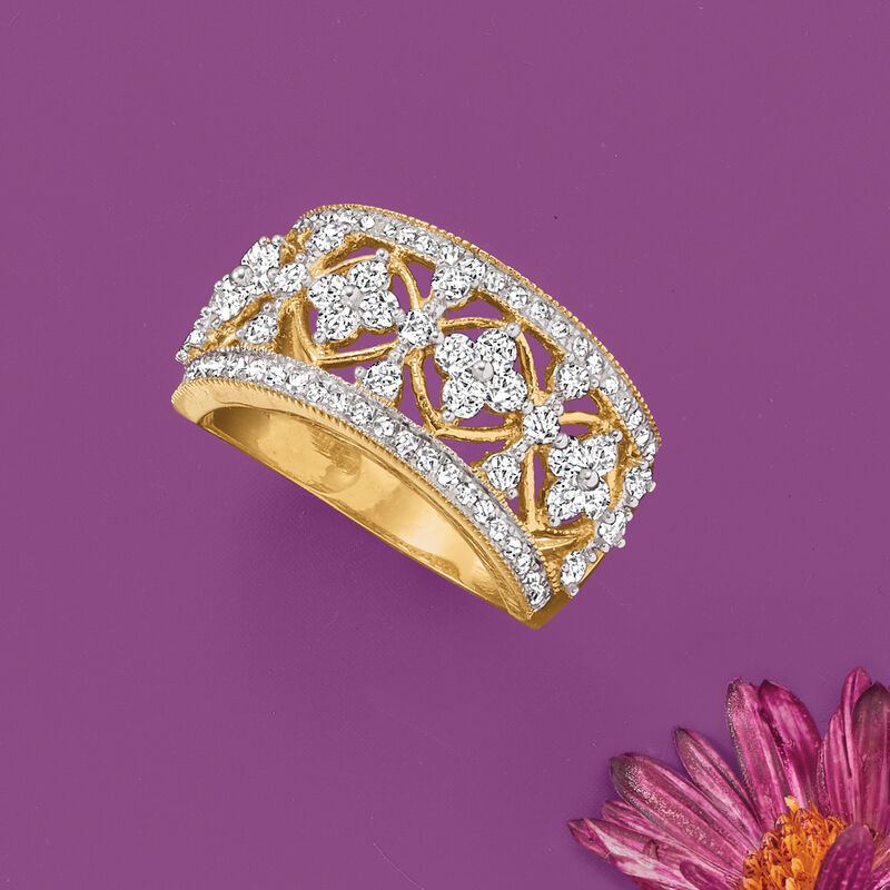 1.00 ct. t.w. Diamond Floral Ring in 14kt Yellow Gold image number 3