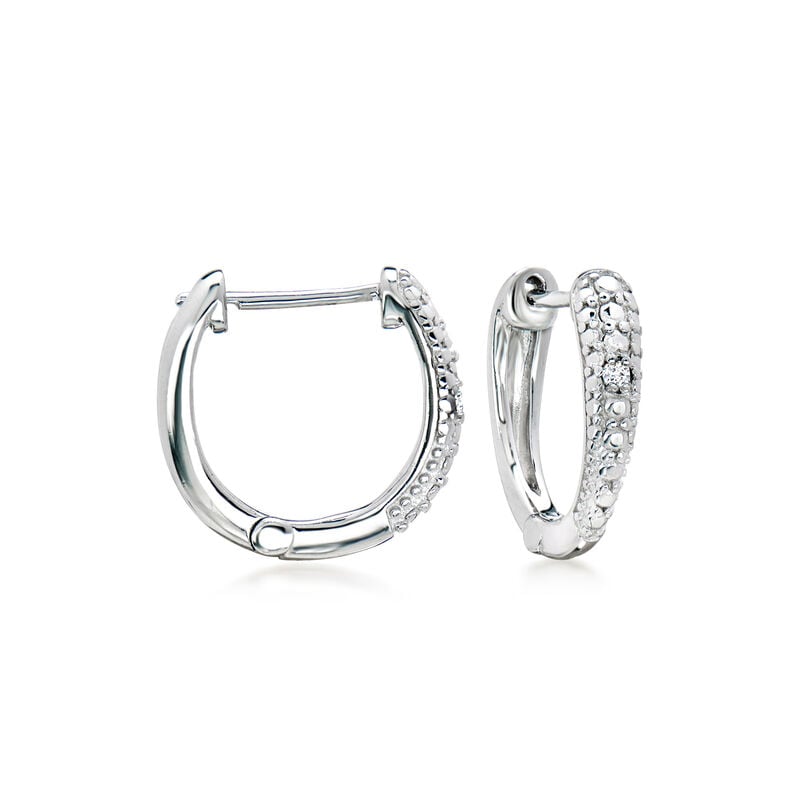 8-8.5mm Black Cultured Tahitian Pearl Hoop Drop Earrings with Diamonds in Sterling Silver image number 2