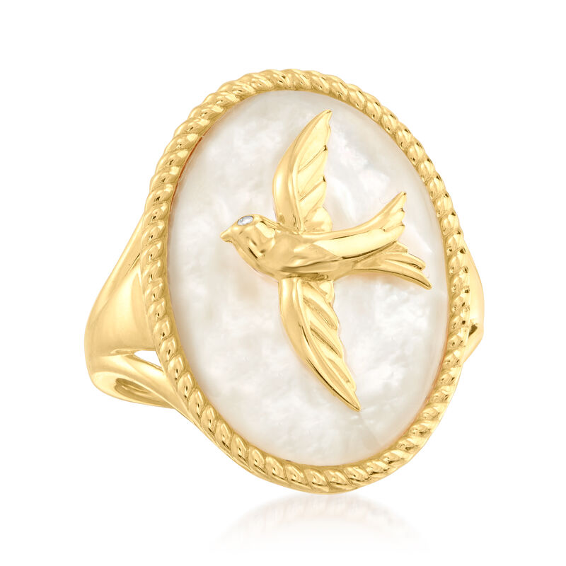 Mother-Of-Pearl Dove Ring in 18kt Gold Over Sterling with Diamond Accent. Size 6 image number 3