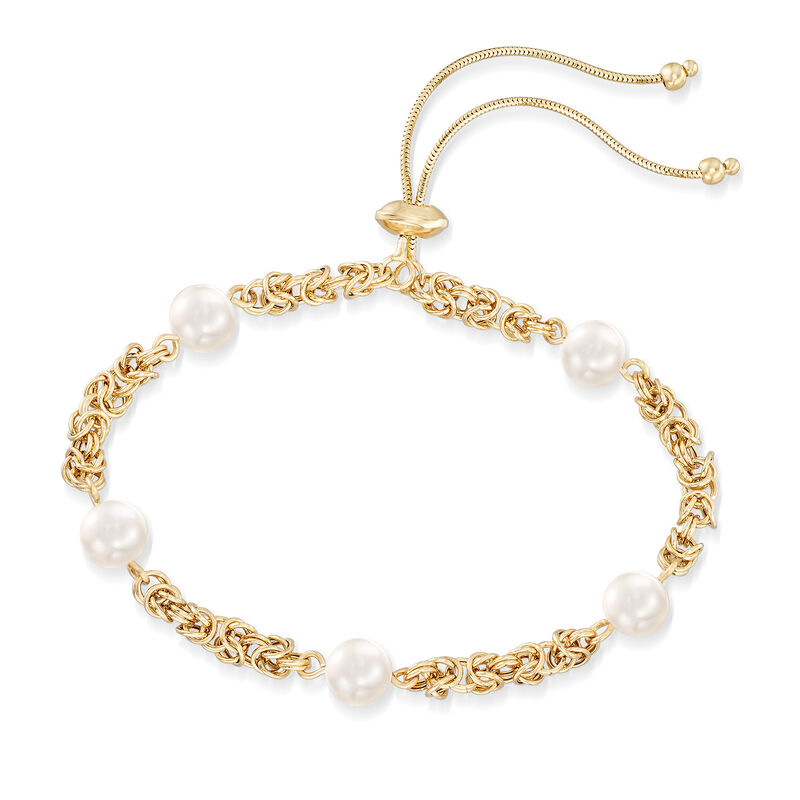 7mm Cultured Pearl Byzantine Link Bolo Bracelet in 14kt Yellow Gold image number 2